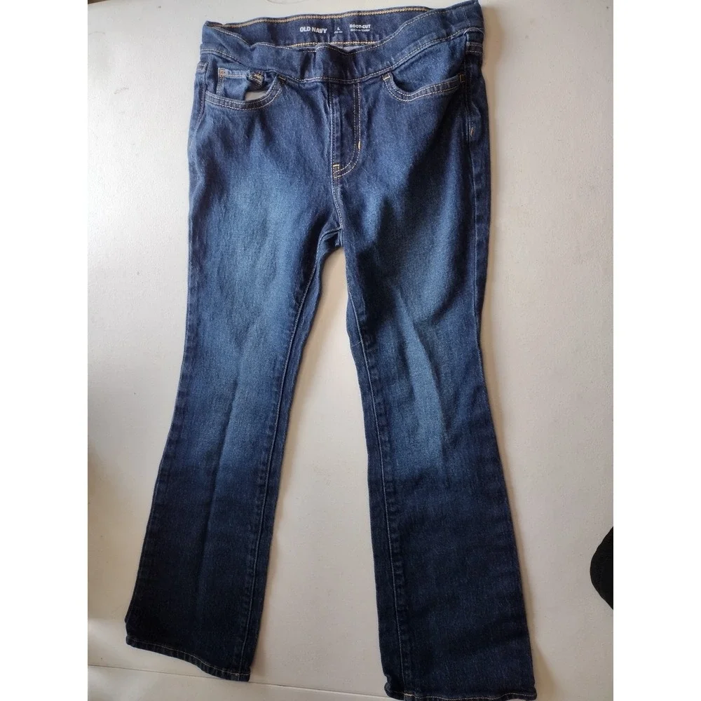 Old Navy Kids Dark Wash Boot-Cut Built-In Tough Pull-On Jeans Size L 10-12‎